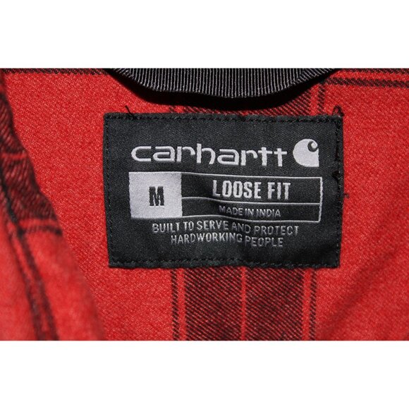 Carhartt L/S Red Plaid Button Down Thick Flannel Work Shirt Mens Medium - Picture 5 of 6